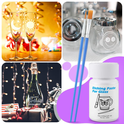 Glass Etch Starter Cream Kit for Intricate Designs Etching Art Cream(2.8 Oz) Etching Paste DIY Art Craft Supplies Create Permanently Stunning Etched Designs for Mirrors Windows Glass