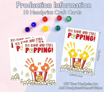 100 Days and Still Popping Handprint Craft Kit, 10-Pack 100th Day of School Greeting Cards 8.5x11", DIY Art Handprint Classroom Keepsake, Personalized Class Gifts for Students In Bulk from Teacher