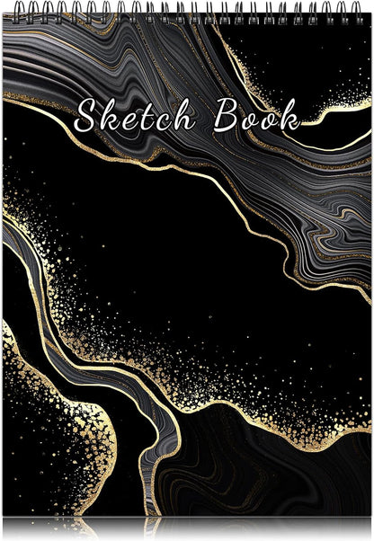 Deokke Sketchbook Top Spiral Bound Sketch Pad, 9 x 12 inch,100GSM Thick Paper,50 Sheets 100 Pages,Art Sketch Book Aesthetic Cute Drawing Writing Paper,for Girls Women-Black Marble