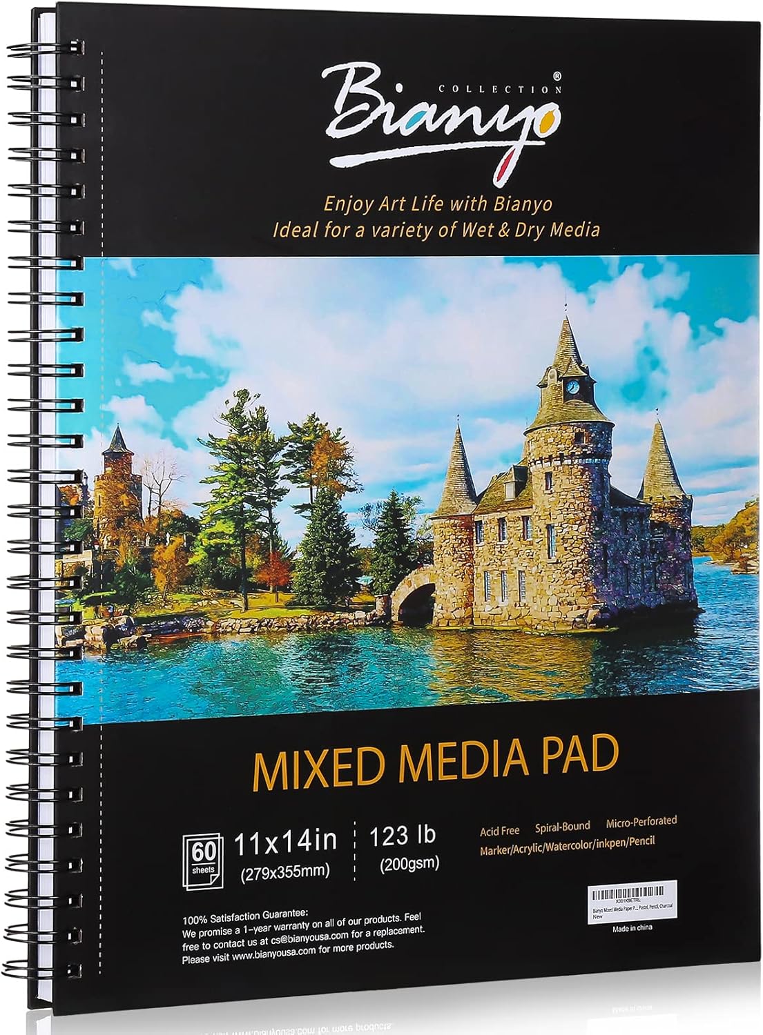 Bianyo Mixed Media Paper Sketchbook, 11" X 14", 60 Sheets/Each, 123 LBS/200 GSM, Spiral-Bound Pad, Perforated, Ideal for Wet & Dry Media Like Marker, Watercolor, Acrylic, Pastel, Pencil - Crafty Corner