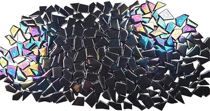 Irregular Glass Mosaic Tiles Bulk 500g Glossy and Iridescent Mosaic Glass Tiles for DIY Projects and Arts and Crafts Solid Colors and Mixes (Iridescent Black)