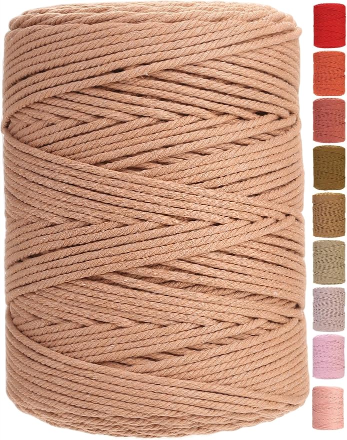 Cotton Macrame Cord 4mm x 328yards Natural Colored Macrame Supplies, Soft Craft Cotton Rope for Plant Hanger Wall Hanger Dreamcatcher (Salmon)