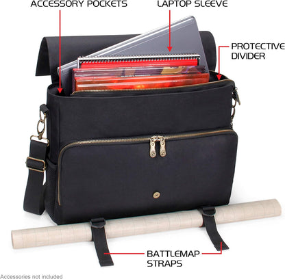 ENHANCE Tabletop RPG Player's Essentials DND Bag - Dungeons and Dragons Messenger Bag Fits Player's Handbook, Binders, Dice & Accessories with 17 inch Laptop Compartment and Battlemap Carrying Straps