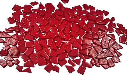 Irregular Glass Mosaic Tiles Bulk 500g Glossy and Iridescent Mosaic Glass Tiles for DIY Projects and Arts and Crafts Solid Colors and Mixes (Glossy Red)