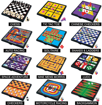 Gamie Magnetic Board Travel Games for Kids, Set Includes 12 Retro Fun Games - 5" Compact Design - Individually Boxed - Teaches Strategy & Focus, Great for Road Trip/Travel/Camping, Gift for Ages 6+