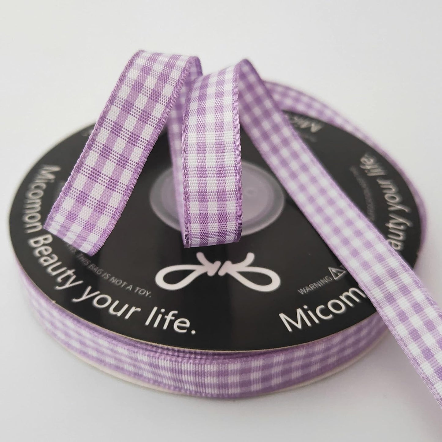 Purple Gingham Plaid Checked Ribbon 25 Yard Each Roll 100% Polyester (3/8", Purple) - Crafty Corner