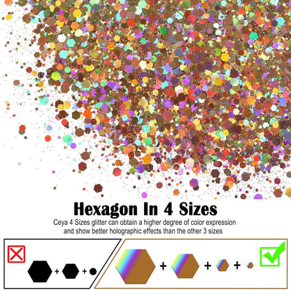 Ceya Holographic Chunky Glitter, 4.9oz/ 140g Diamond Gold Craft Glitter Powder Mixed Fine Flakes Iridescent Nail Sequins for Nail Art, Hair, Epoxy Resin, Tumblers, Slime, Painting, Festival Decor