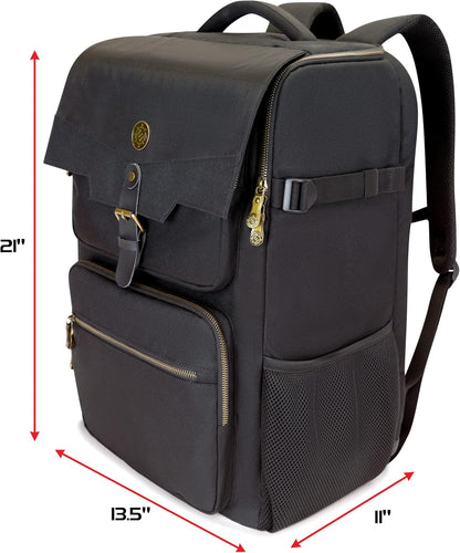 ENHANCE DnD Backpack - RPG DM Bag for Dungeons and Dragons - Travel DnD Bag Organizer fits 6-8 Books Upright, 18" Laptop/DM Screen Slot, Miniature Storage Foam Trays, Accessories Pockets, Map Strap