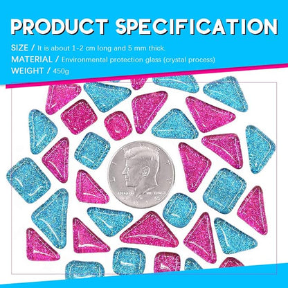 Swpeet 1 Pound Mixed Colors Shine Crystal Series Mosaic Tiles Assortment Kit, Square and Triangle Genuine Mosaic Tiles Glitter Crystal Mosaic Perfect for Home Decoration Crafts
