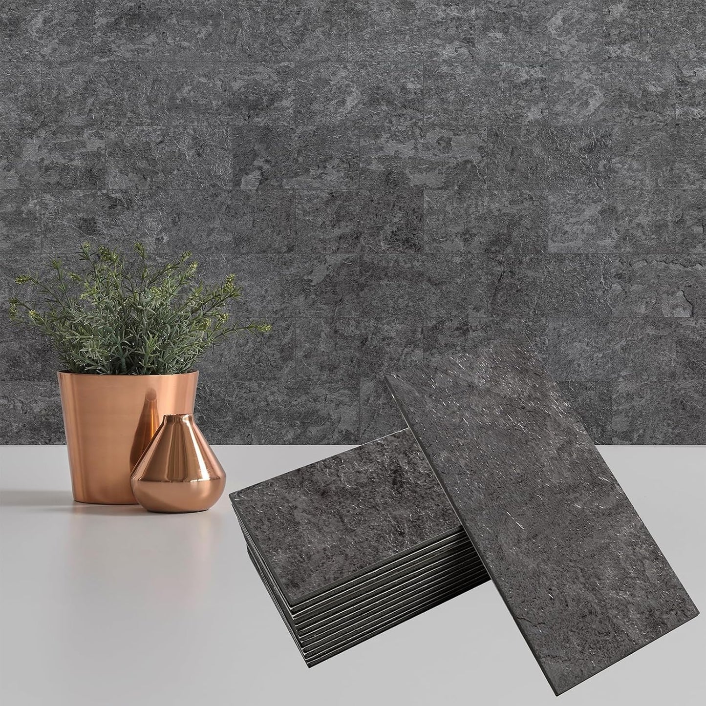 100 Pieces Peel and Stick Backsplash for Kitchen, 3" x 6" PVC Subway Tile 2026 Upgraded Gray Concrete Stone Backsplash Stick on Tile Elevate Kitchen Fireplace RV