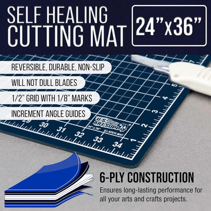 U.S. Art Supply 24" x 36" Self-Healing Cutting Mat 5-Ply - Double-Sided White/Blue Craft Mat, Non-Slip Cutting Mats for Crafts, Sewing, Quilting, Scrapbooking
