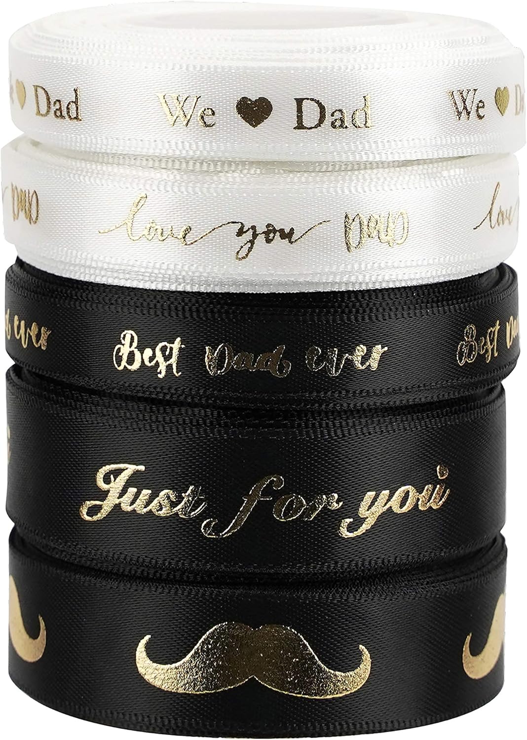 MEEDEE Happy Father's Day Ribbon Fathers Day Decorations Gift Box Wrapping Paper Decor Thank You Satin Thin Ribbon Assorted Black Satin, 5 Rolls with 10 Yards Each Total 50 Yards - Crafty Corner