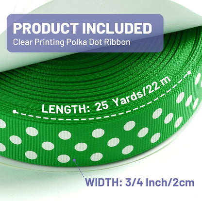 Polka Dot Grosgrain Ribbon 3/4 Inch, 25 Yards Spool Green and White Polka Dot Ribbon for Christmas Gift Wrapping DIY Crafts Hair Bows Wedding Party Decor Sewing and Home Decoration - Crafty Corner
