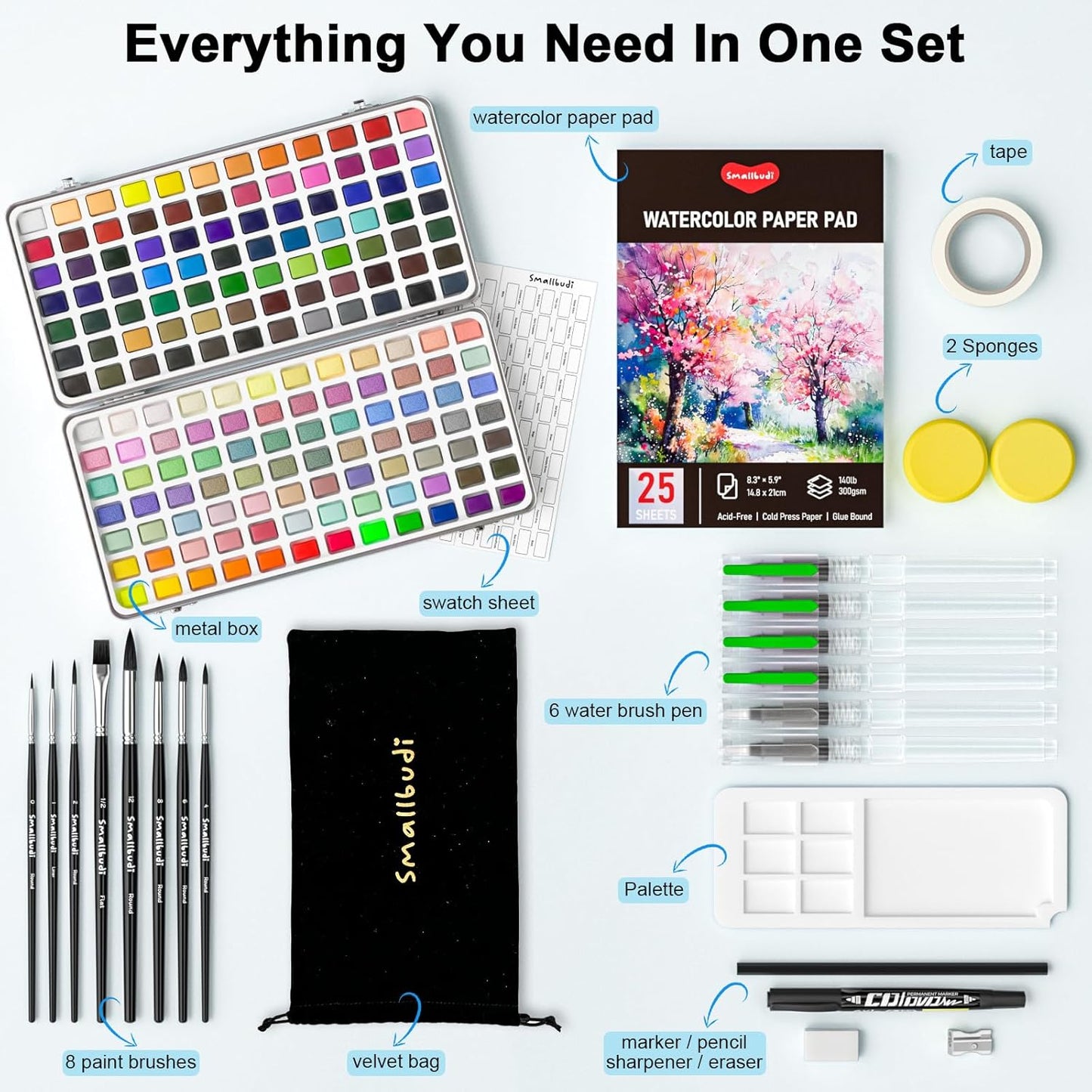 Watercolor Paint Set 168 Colors Including Metallic, Watercolor Kit with Case, Watercolor Paper, Paint Brushes, Palette and Accessories, Water Color Art Supplies Gift for Adults Kids Artists - Crafty Corner