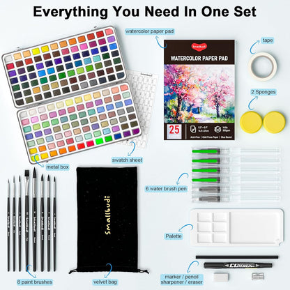 Watercolor Paint Set 168 Colors Including Metallic, Watercolor Kit with Case, Watercolor Paper, Paint Brushes, Palette and Accessories, Water Color Art Supplies Gift for Adults Kids Artists - Crafty Corner