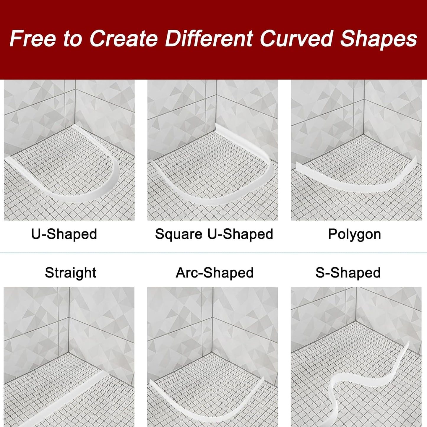 uxcell Flexible Molding Trim, 20 Inch Flexible Quarter Round Molding Silicone Peel and Stick Trim Self Adhesive Shower Water Barrier for Corner Decor Bathroom Kitchen, White