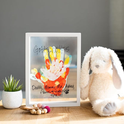 Pearhead Clear Family Handprint Frame, Gift for Moms from Kids, DIY Art Print Keepsake, Wall Home Decor, Gift for New and Expecting Parents, 4 Paint Colors Included