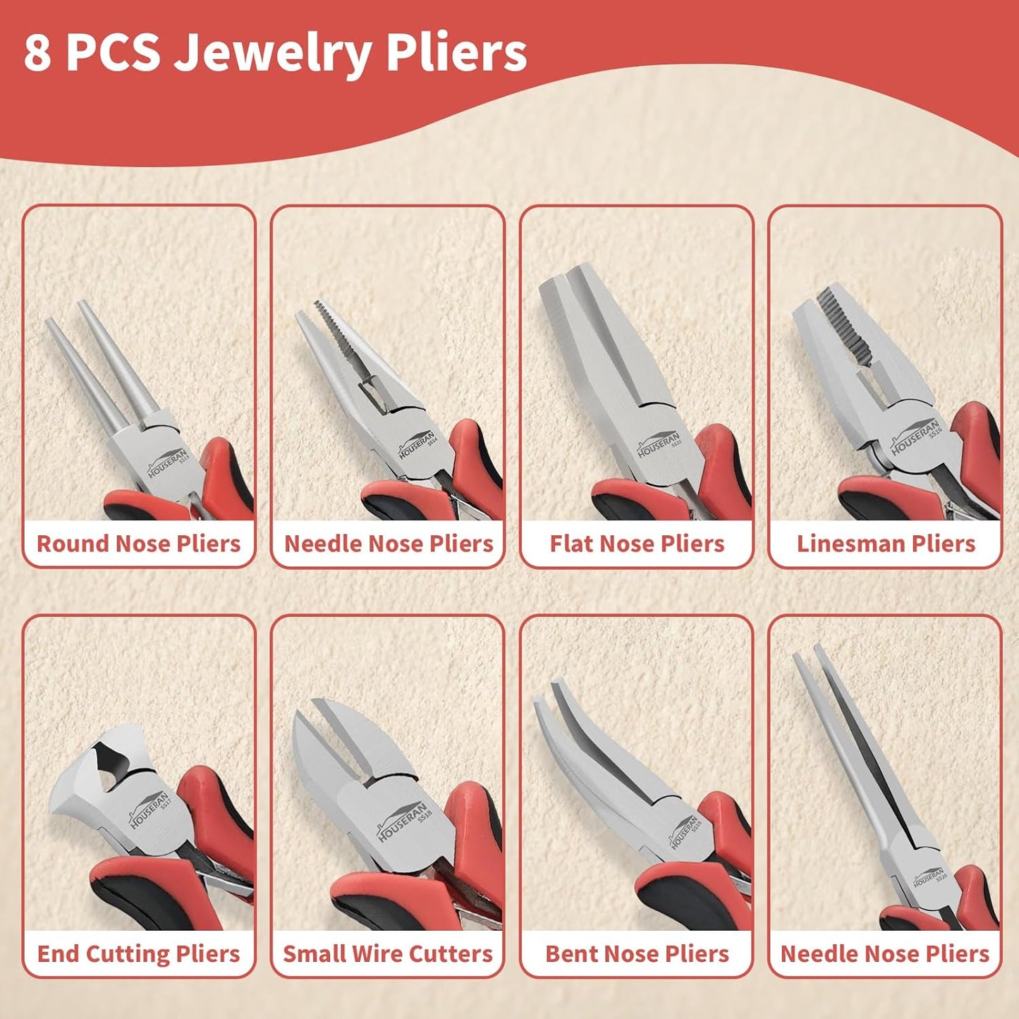 8 Packs Jewelry Pliers Set, Jewelry Making Tools with Needle Nose Pliers, Wire Cutters, Round Nose Pliers, Bent Nose Pliers - Crafty Corner