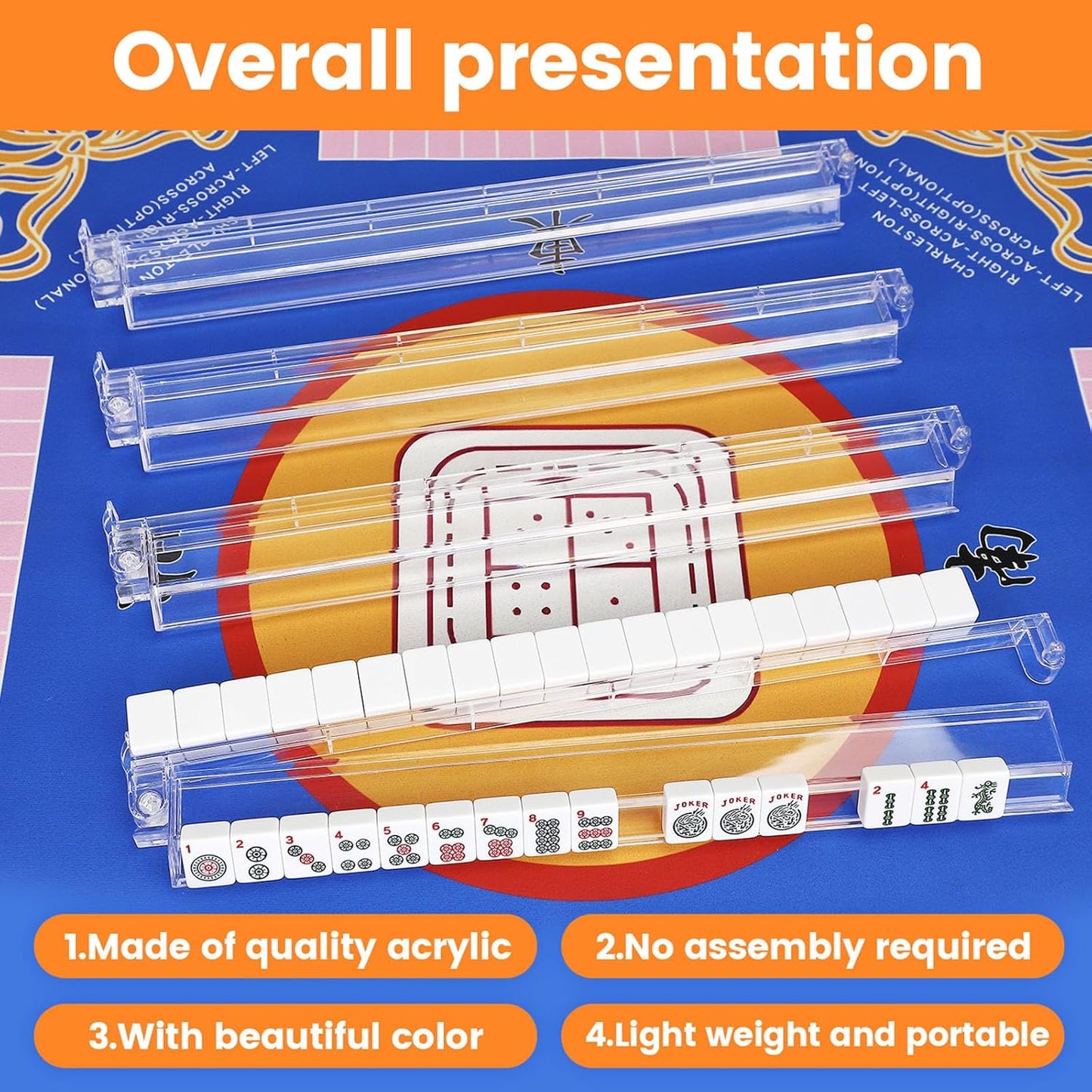 4PCS Mahjong Racks with Pushers,Clear Acrylic American Majiang Tile Racks