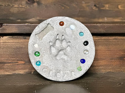 DIY Paw Print Kit for Pets, Personalized Memorial Stepping Stones for Gifts and Pets, Pet Garden Stone (10 Inch + Stamp Set, Red)
