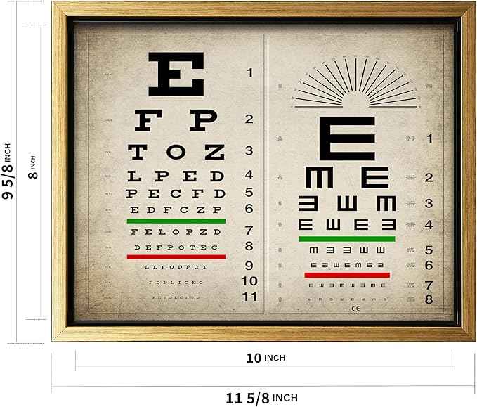 Poster Master Vintage Eye Chart Canvas - Retro Vision Test Print - Medical Art - Gift for Men, Women & Doctor - Optical Wall Decor for Office, Hospital or Clinic - 8x10 Gold Framed Canvas