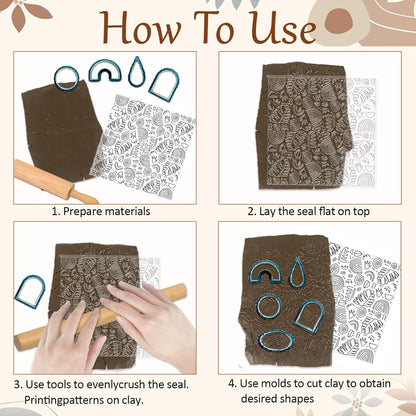 CHGCRAFT Bohemian Graphics Polymer Clay Texture Sheets Doodle Style Silicone Texture Stamp Clay Texture Mat Modeling Pattern Pad Sheets for Jewelry and Earrings Tools, 5.5x5.5 inch