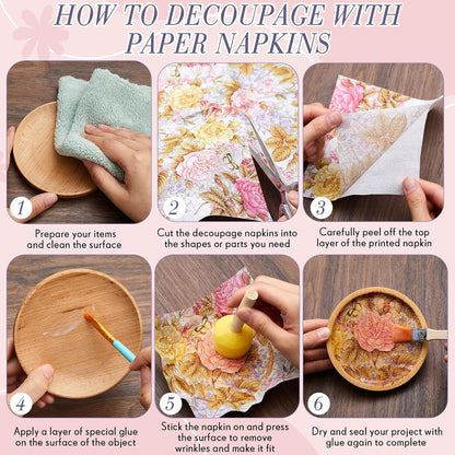 Crtiin 36 Pack 9 Styles Decoupage Napkins Assorted Floral Decorative Decoupage Napkins Chinoiserie Cocktail Paper for DIY Crafting Birthday Party, Each Unfolded 13 Inch(Rural Floral)