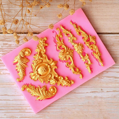 JOERSH 3PCS Baroque Scroll Molds Silicone Border Fondant Mold for for Wedding Birthday Cake Decorating, Cupcake Topper, Chocolate, Candy, Candle, Clay