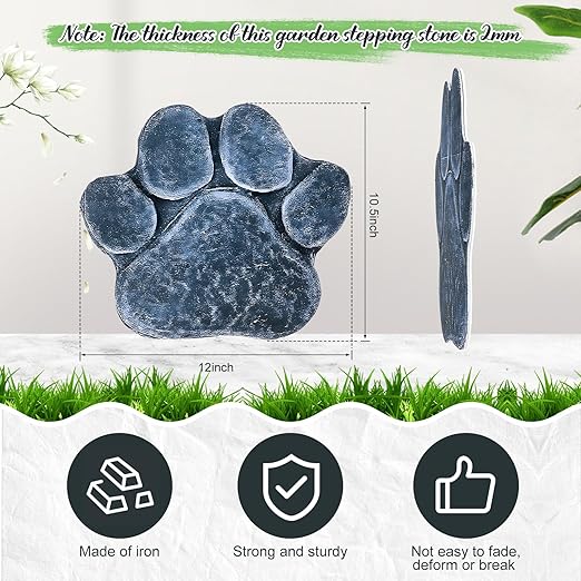 Yaocom 3 Pieces Dog Paw Garden Stepping Stones Garden Decor Cast Irons Dog Rocks Rustic Outdoor Stones Decorative Stone for Garden Walkway Outdoor Decoration, 12 Inch(Gray)