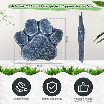 Yaocom 3 Pieces Dog Paw Garden Stepping Stones Garden Decor Cast Irons Dog Rocks Rustic Outdoor Stones Decorative Stone for Garden Walkway Outdoor Decoration, 12 Inch(Gray)