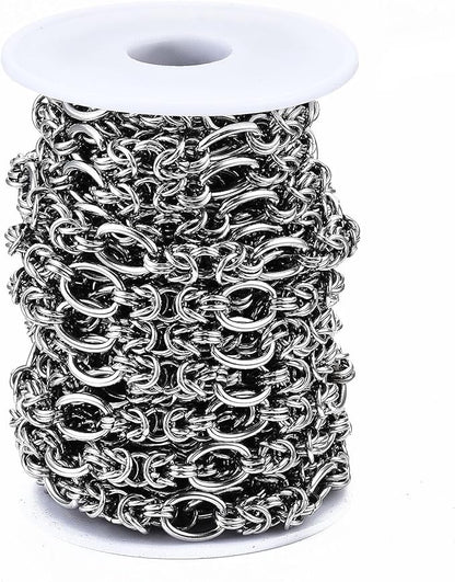 LiQunSweet 16.4 Feet(5m) 304 Stainless Steel Byzantine Chains Roll Knotted Jewelry Chain Bulk for Necklace Jewelry Making - 13.5x10mm