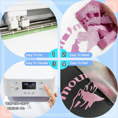 Rouge Powder Glitter HTV Heat Transfer Vinyl 12" x6FT Glitter Vinyl for T Shirts Easy to Cut and Weed Compatible with All Cutter Machines HTV Vinyl Iron on for Cricut (Rouge Powder 12”x6FT)