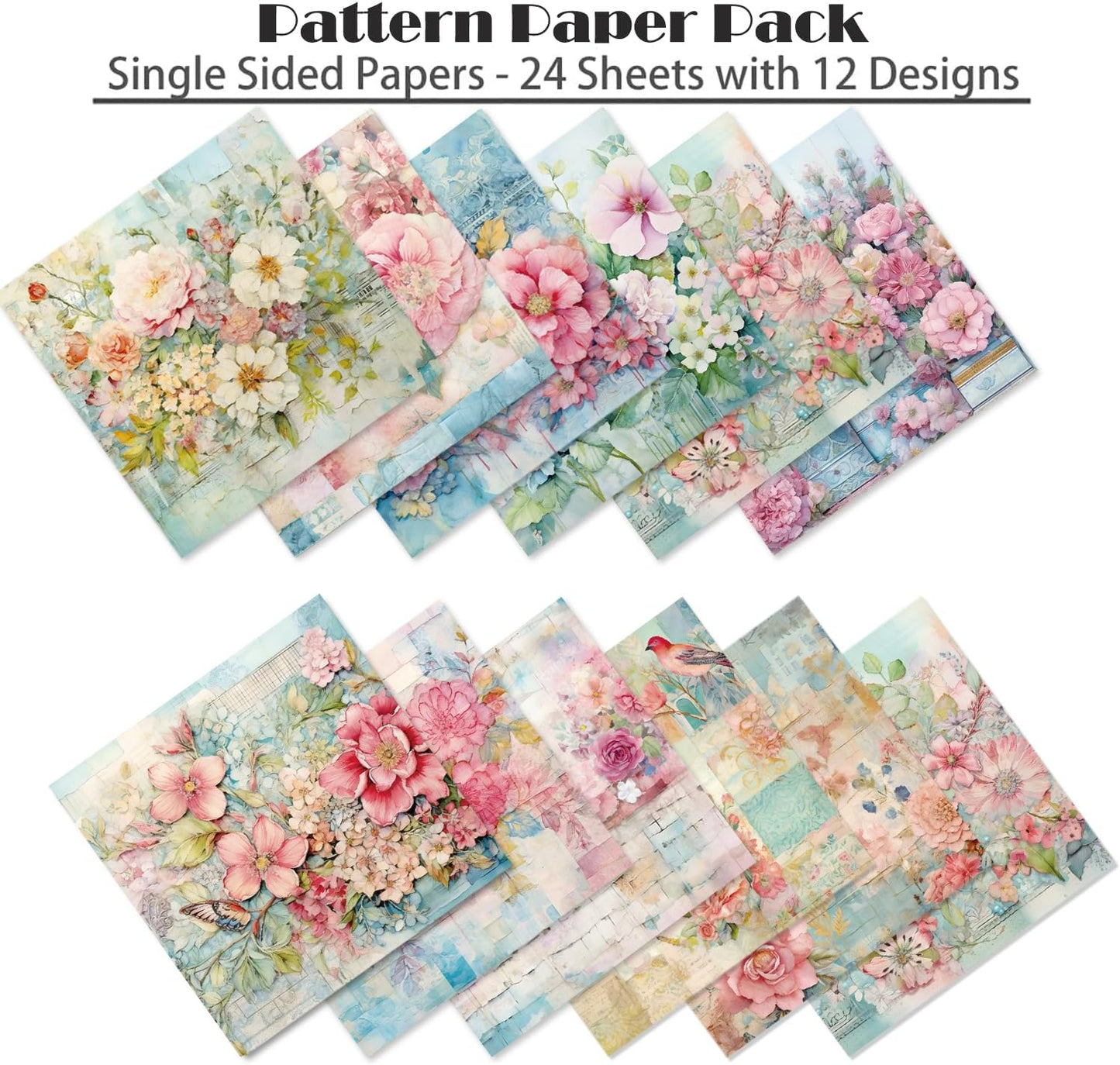YASMEN 24 Sheets Scrapbook Paper Pads, 6X6 Single-Sided Cardstock Paper, Decorative Craft Paper, Flowers Pattern Paper Pack, DIY Decopodge Papers, Journal Scrapbooking Supplies, Card Making Supplies - Crafty Corner