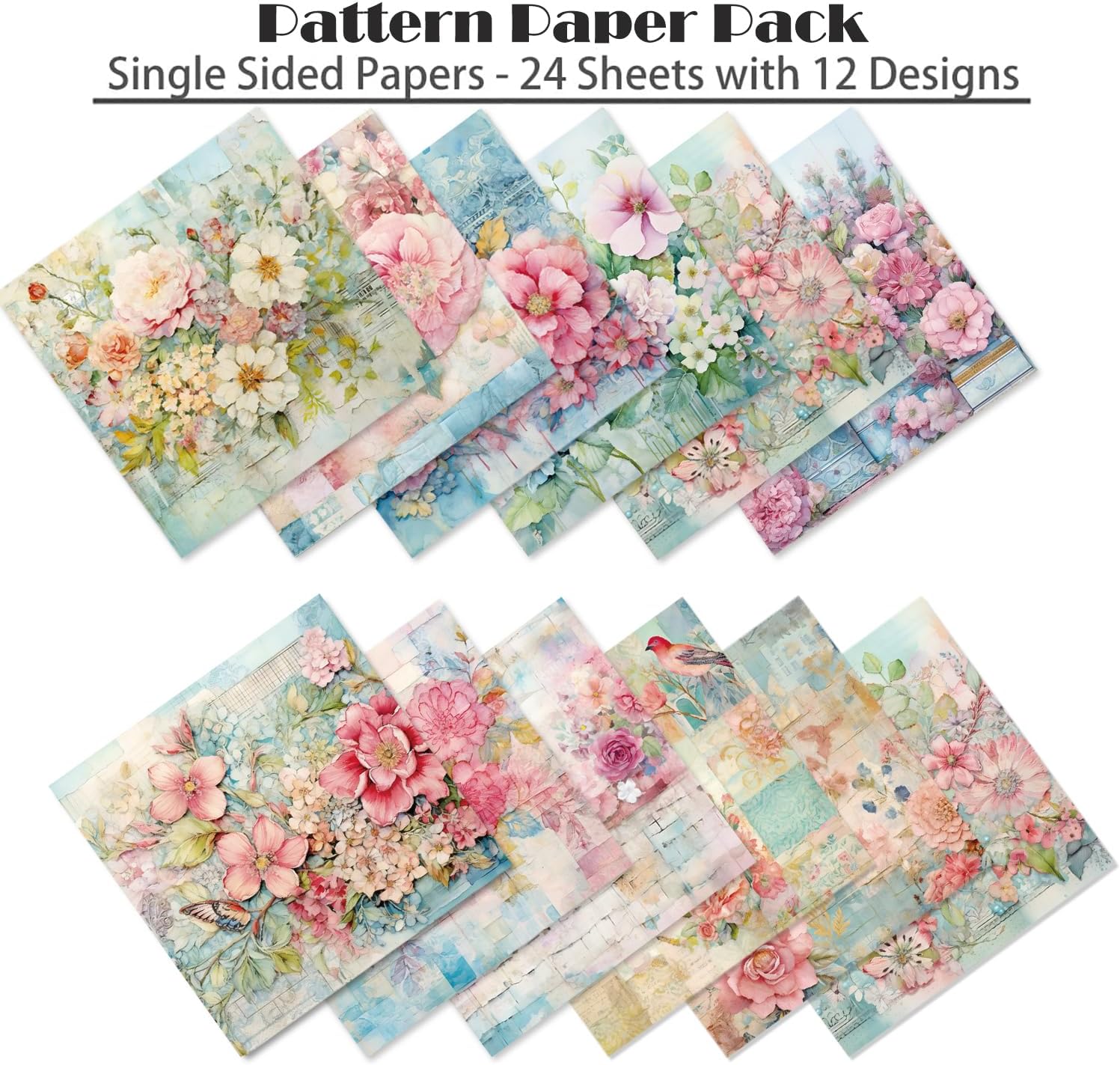 YASMEN 24 Sheets Scrapbook Paper Pads, 6X6 Single-Sided Cardstock Paper, Decorative Craft Paper, Flowers Pattern Paper Pack, DIY Decopodge Papers, Journal Scrapbooking Supplies, Card Making Supplies - Crafty Corner
