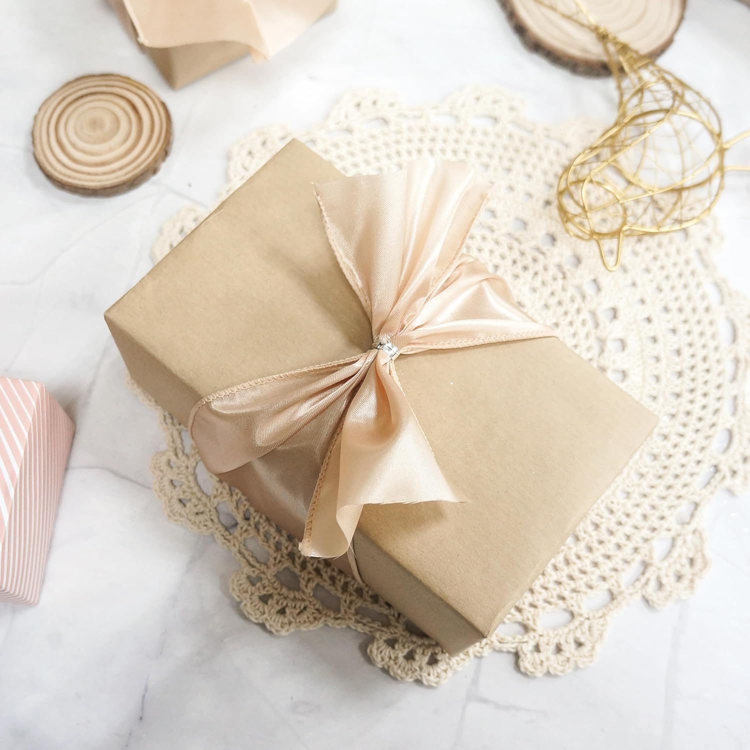 CT CRAFT LLC Satin Wired Ribbon 4 Inch x 20 Yards Champagne Gold for Christmas Home Décor Gift Wrapping Tree Topper Bow Wreath DIY Crafts, - Crafty Corner