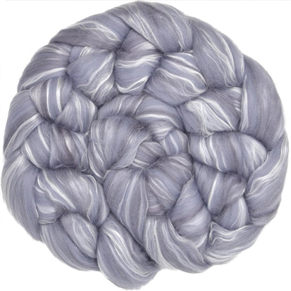 Merino Silk Luxe Tonal Designer Blend. Superfine Merino, Mulberry Silk, Tussah Silk. Top Roving for Spinning or Felting. Silver Mist 4oz