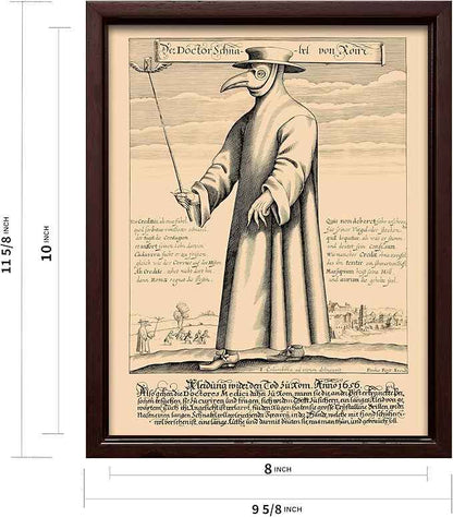 Poster Master Doctor Schnabel from Rome Canvas - Retro Plague Doctor Print - Medieval Art - Gift for Men & Women - Great Wall Decor for Dorm, Living Room or Bedroom - 8x10 Brown Framed Canvas
