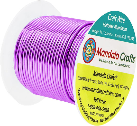 Mandala Crafts 14 Gauge Anodized Aluminum Craft Wire for Jewelry Making - 60 FT Colored Flexible Violet Wire - Bendable for Bonsai Armature Crafting Sculpting - Crafty Corner