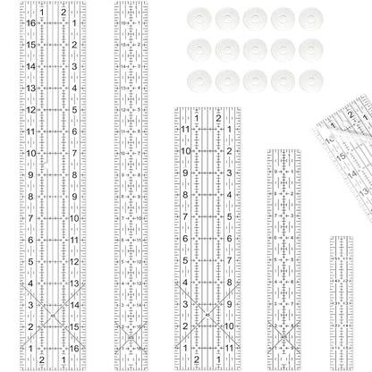 Quilting Rulers, Sewing Ruler, Acrylic Ruler for Sewing and Quilting,Cutting Ruler with Non-Slip Rings (3"x17",1.5"x17",3"x12",1.5"x10",1"x6") (Black and White)