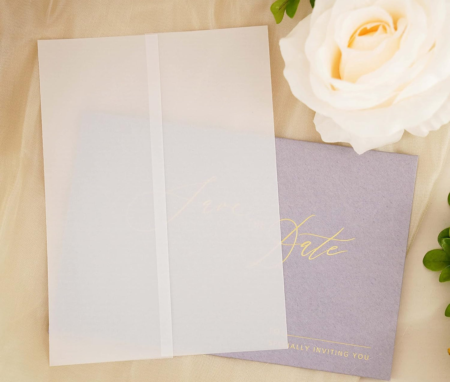 Puremigo 220 Pack Luxury Pre-Folded Vellum Jackets for 5x7 Invitations - Transparent Wedding Invitations Wraps - 115GSM Paper