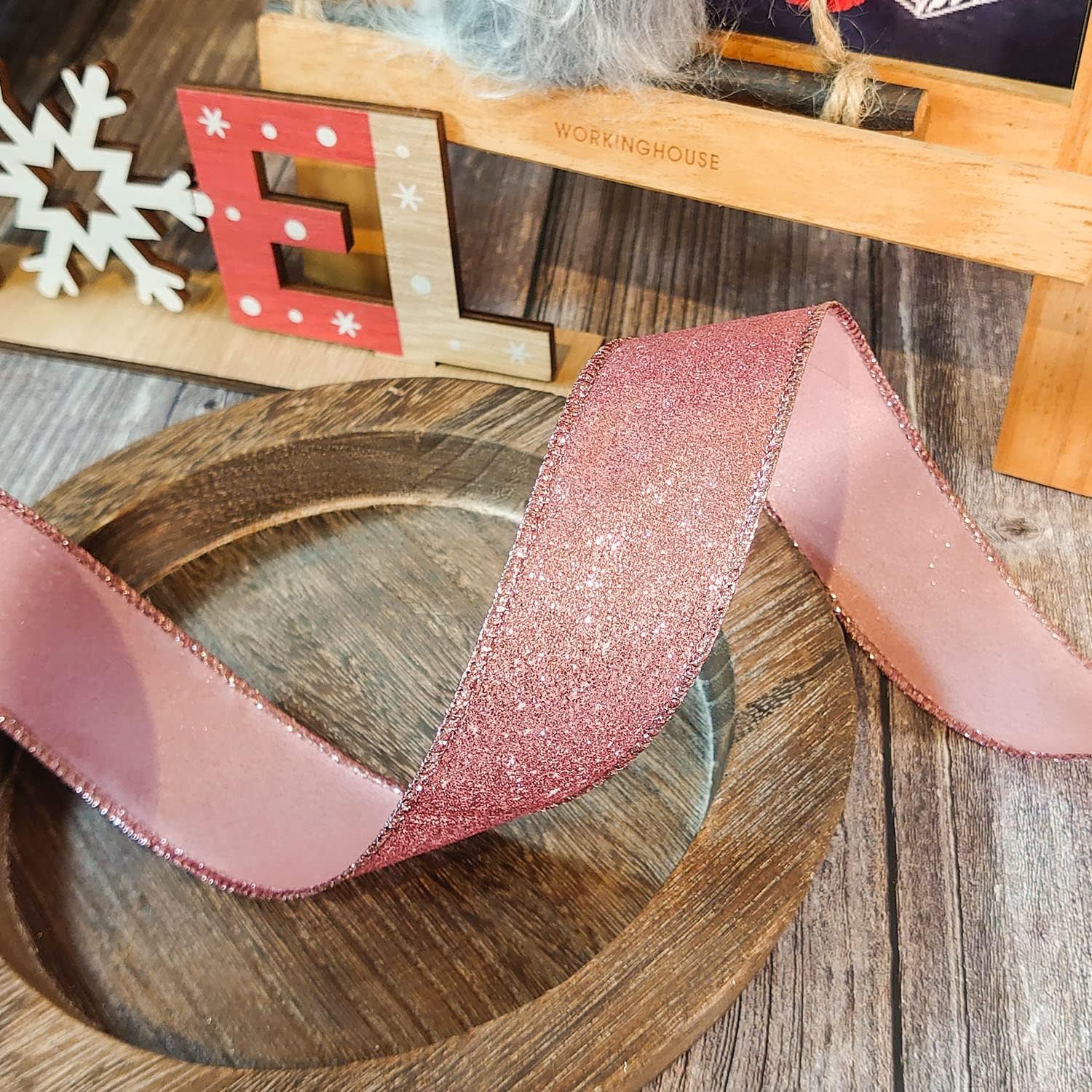 CT CRAFT LLC Glitter Wired Ribbon 1.5" x 10 Yards Rose Gold for Christmas Home Decor Bow Gift Wrapping DIY Crafts Wreath - Crafty Corner