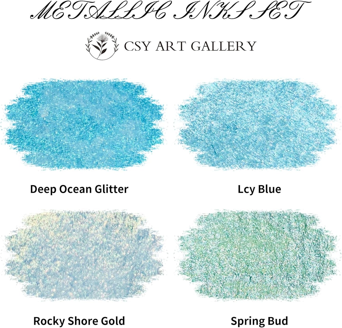 CSY art gallery Metallic Acrylic Ink-Craft Paint-Calligraphy Inks,Glitter-Pearlescent -ICY Blue Drawing Ink Liquid Gold Leaf Paints with Dropper, 1oz - 29.5 ml (Ice Lake Mountains Set) - Crafty Corner