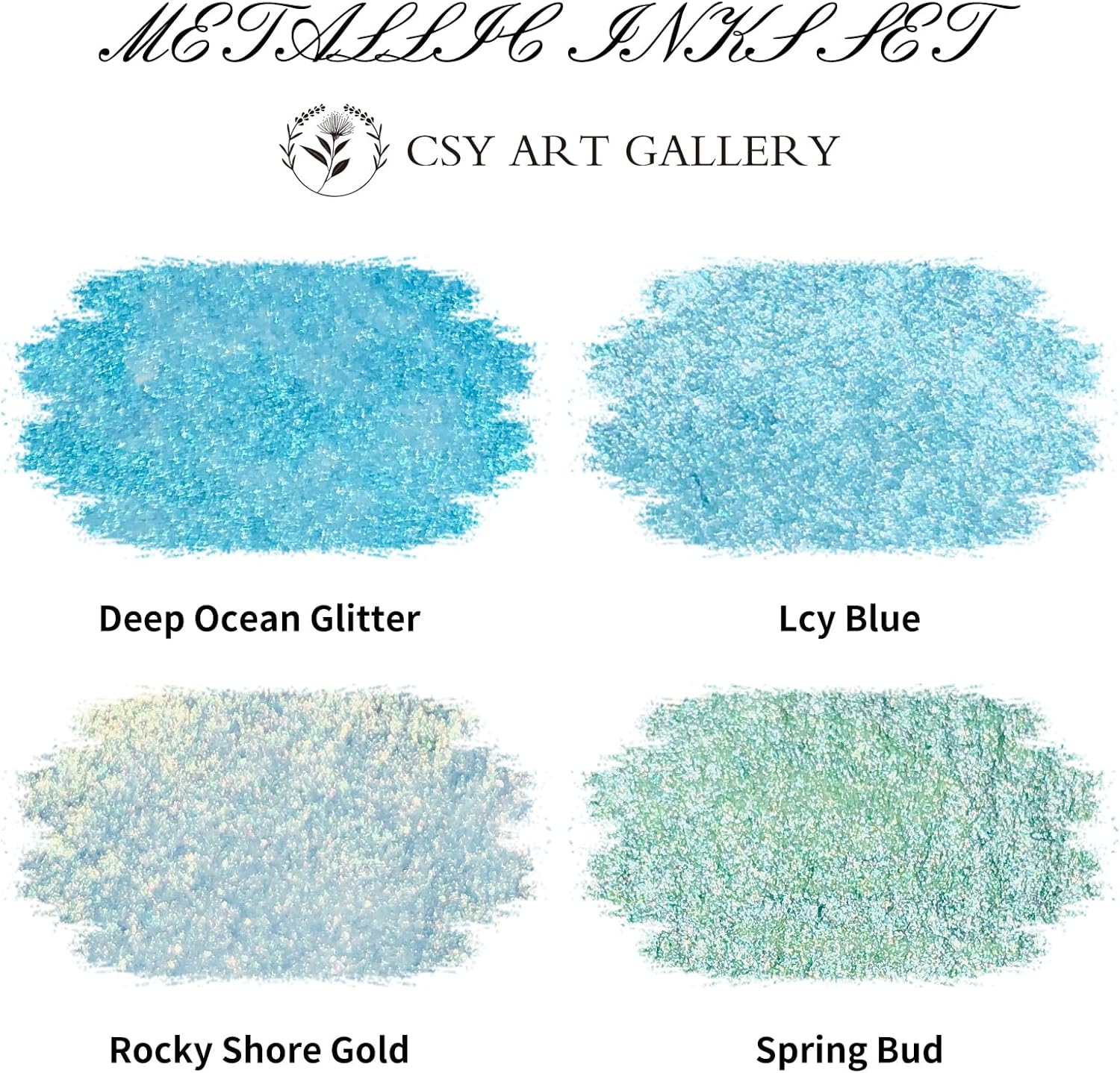 CSY art gallery Metallic Acrylic Ink-Craft Paint-Calligraphy Inks,Glitter-Pearlescent -ICY Blue Drawing Ink Liquid Gold Leaf Paints with Dropper, 1oz - 29.5 ml (Ice Lake Mountains Set) - Crafty Corner