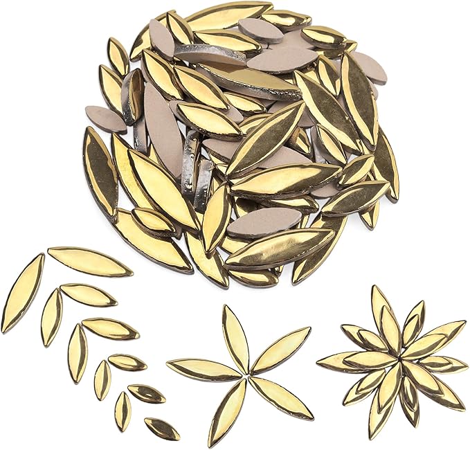 Artspac Petal Ceramic Mosaic Tiles for Crafts, 200g Golden Flower Tiles Mosaic Pieces for Christmas DIY Crafts, Holiday Mosaic Art & Garden Decor