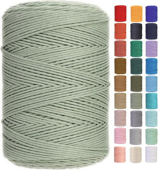 GOHOHOF Macrame Cord 3mm x 546yards Natural Macrame Cotton Rope Colored Macrame Rope Soft Cotton Cord Macrame Supplies Craft Rope Macrame Yarn for Plant Hanger Wall Hanger Dreamcatcher(Pea Green)