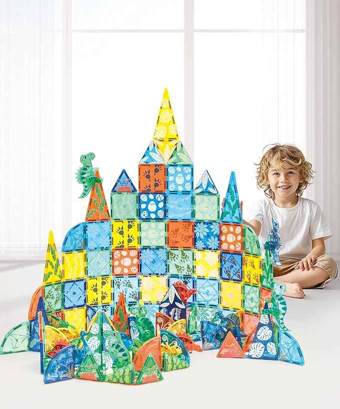 Dinosaur Magnetic Tiles Set 106PCS | STEM-Authenticated Magnet Building Blocks with Dinosaur Animals | Educational Construction Toy for Toddlers & Kids Ages 3–8 (Boys & Girls)