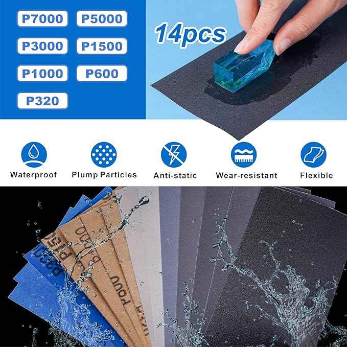 LET'S RESIN Polishing Kit,33Pcs Resin Supplies with Sandpaper,Resin File Kit,Polishing Strips&Blocks,Scissors,Wooden Brush,Cloth, Tools for Jewelry Making Supplies, Silicone Molds