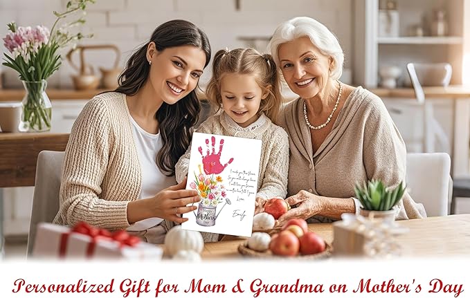 Mother's Day Flower Handprint Art Wooden Making Sign, Baby's First Mothers Day Handprint Keepsake for Family Activities, Gifts for Mom Grandma Grandmother First Time Mom, 9x12 Inch