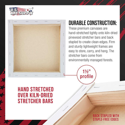 U.S. Art Supply Square Stretched Canvas for Painting 10x10 inch Gallery Depth 1-1/2" Thick, 4-Pack - 12oz Acrylic Gesso Triple Primed, Professional Artist Quality, 100% Cotton - Pouring, Oil Paint