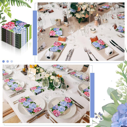 60 Pcs Hydrangea Cocktail Paper Napkins 6.5 x 6.5 Inches Disposable Paper Napkins Dessert Beverage Napkin for Decoupage Luncheon Napkin for Party Wedding Birthday Party